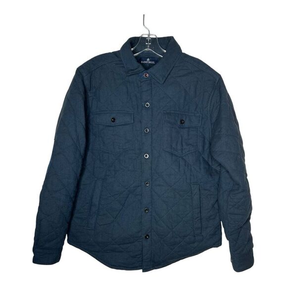 Rainforest Quilted Shirt Jacket Shacket Mens Medium Blue Elbow Patches Outdoors - Picture 1 of 16
